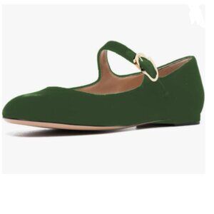 FYS Green Suede Round Toe Mary Janes Cute Slim Strap Ballet Flats Comfy Shoes